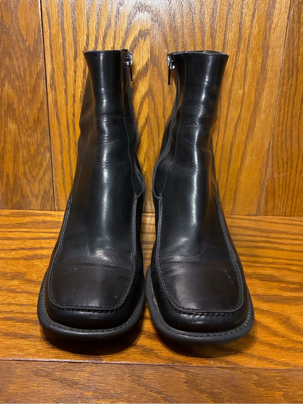 Y2K VTG Via Spiga ITALY MADE Square Toe Ankle Boots Black Leather Size 9 Narrow - Picture 3 of 15